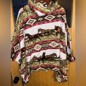 Black Mountain Horse Delight Ultra Plush Fleece Ponch One Size Fits All USA